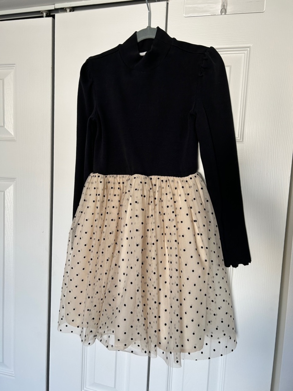 GAP kids Black Knit Dress with Cream Polka Dot Tulle Skirt Girls size M